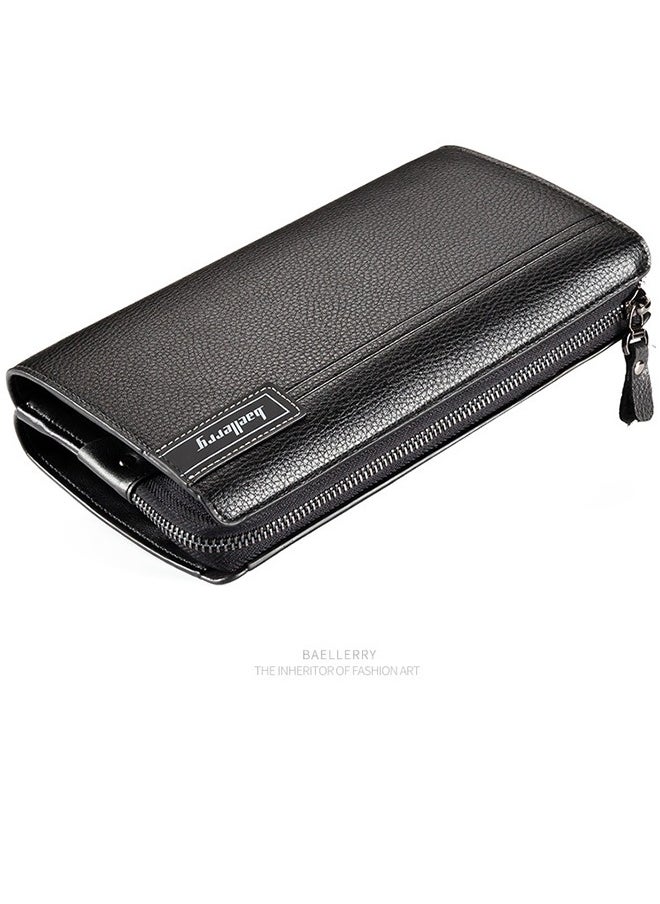 Baellerry Men's Clutch Bag Business Casual Large Capacity Lychee Pattern Zipper Handbag Wallet Large Capacity Business Card Storage Wallet