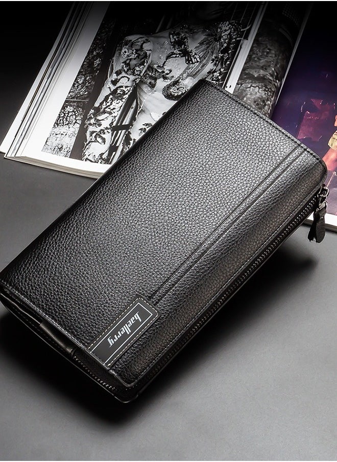 Baellerry Men's Clutch Bag Business Casual Large Capacity Lychee Pattern Zipper Handbag Wallet Large Capacity Business Card Storage Wallet