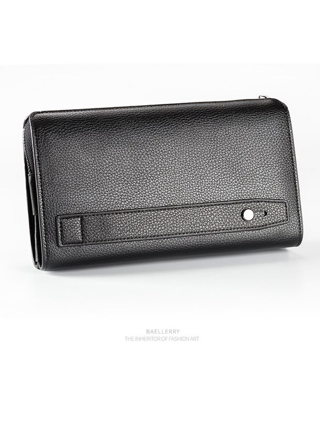 Baellerry Men's Clutch Bag Business Casual Large Capacity Lychee Pattern Zipper Handbag Wallet Large Capacity Business Card Storage Wallet
