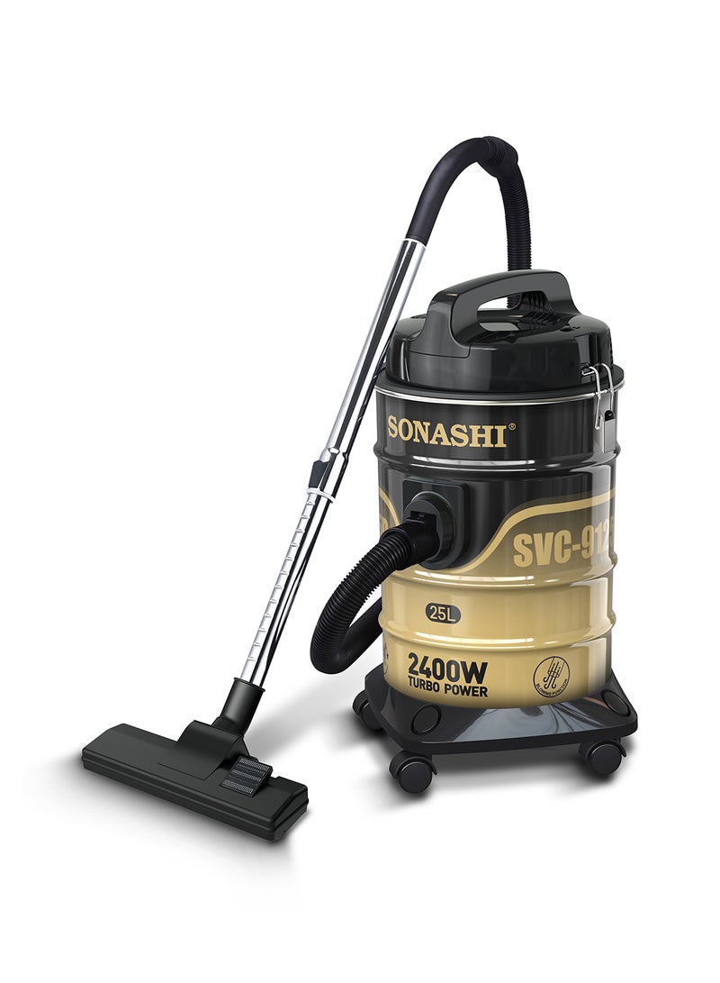 Drum Vacuum Cleaner with 25L Dust Capacity | Strong Suction with Low Noise | Multi-Stage Filtration with Dust Full Indicator | Wheel Base for Easy Use | For Home & Offices 25 L 2400 W SVC-9125D Black