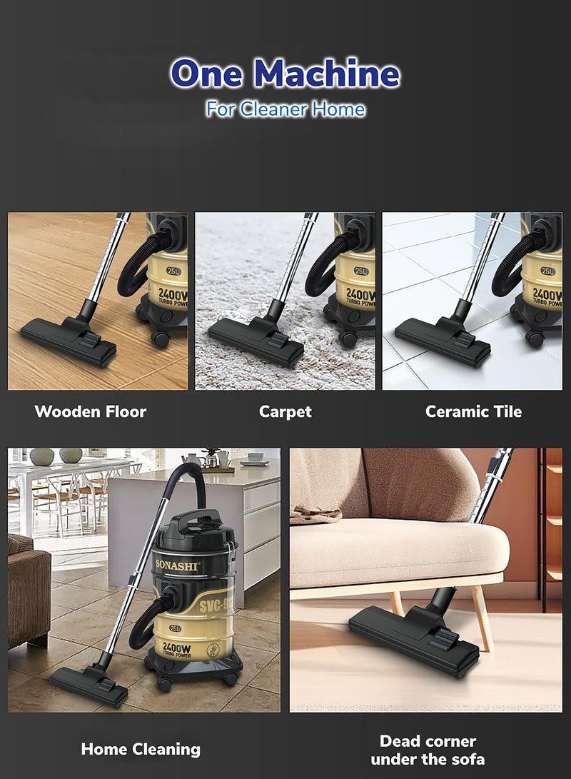 Drum Vacuum Cleaner with 25L Dust Capacity | Strong Suction with Low Noise | Multi-Stage Filtration with Dust Full Indicator | Wheel Base for Easy Use | For Home & Offices 25 L 2400 W SVC-9125D Black