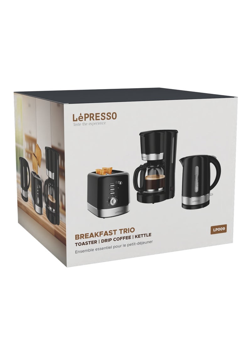 3 in 1 Breakfast Set with 1.7L Electric Kettle and 2 Slice Toaster and 1.5L Drip Coffee Machine / Coffee Maker- Black