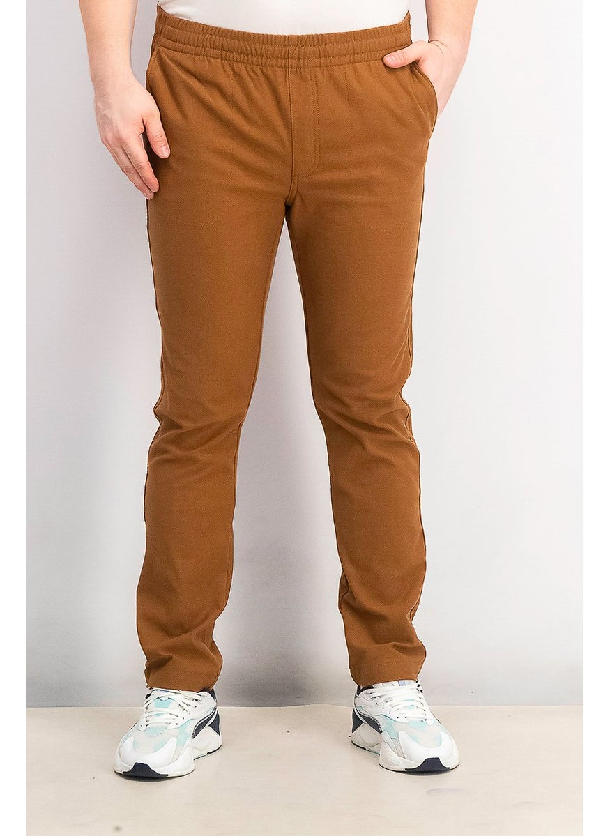 Men Pull On Plain Chino Pants, Brown