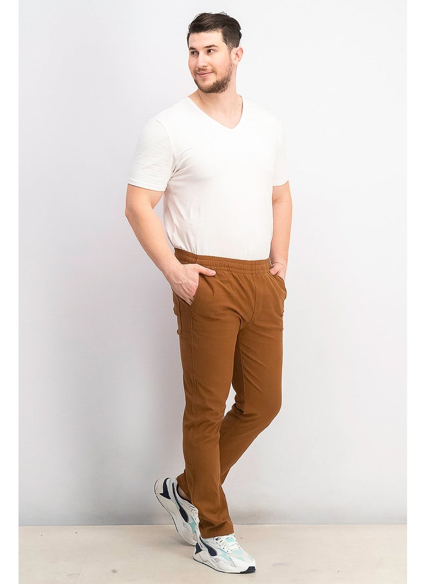 Men Pull On Plain Chino Pants, Brown