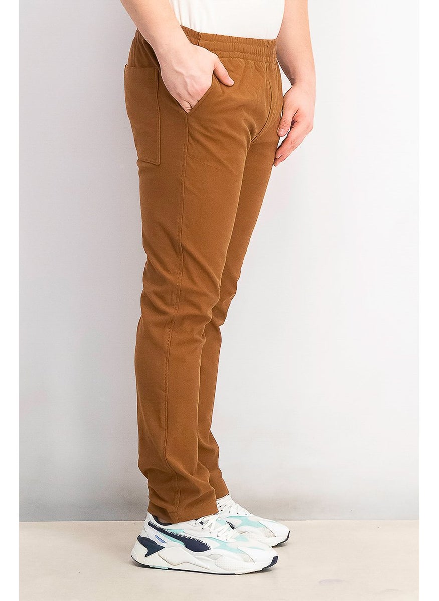 Men Pull On Plain Chino Pants, Brown