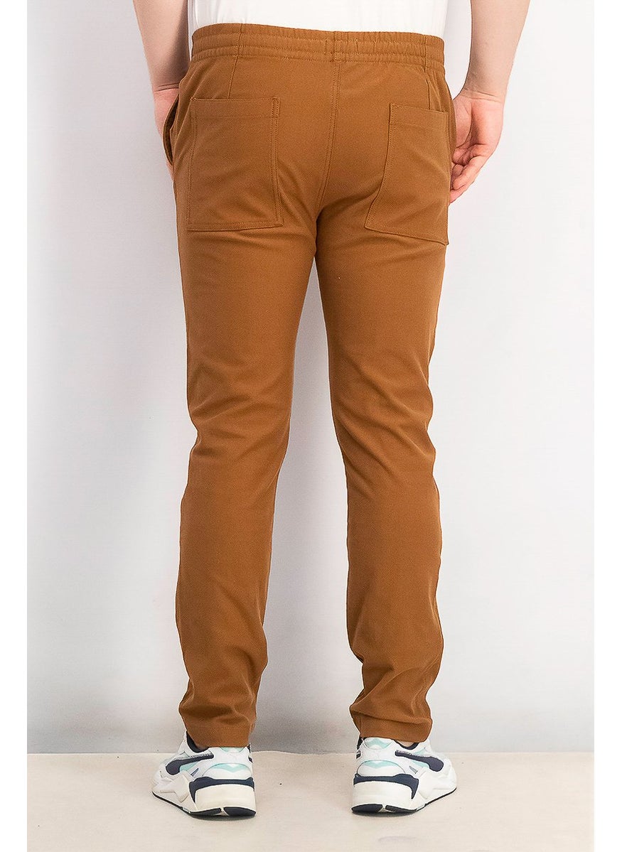 Men Pull On Plain Chino Pants, Brown