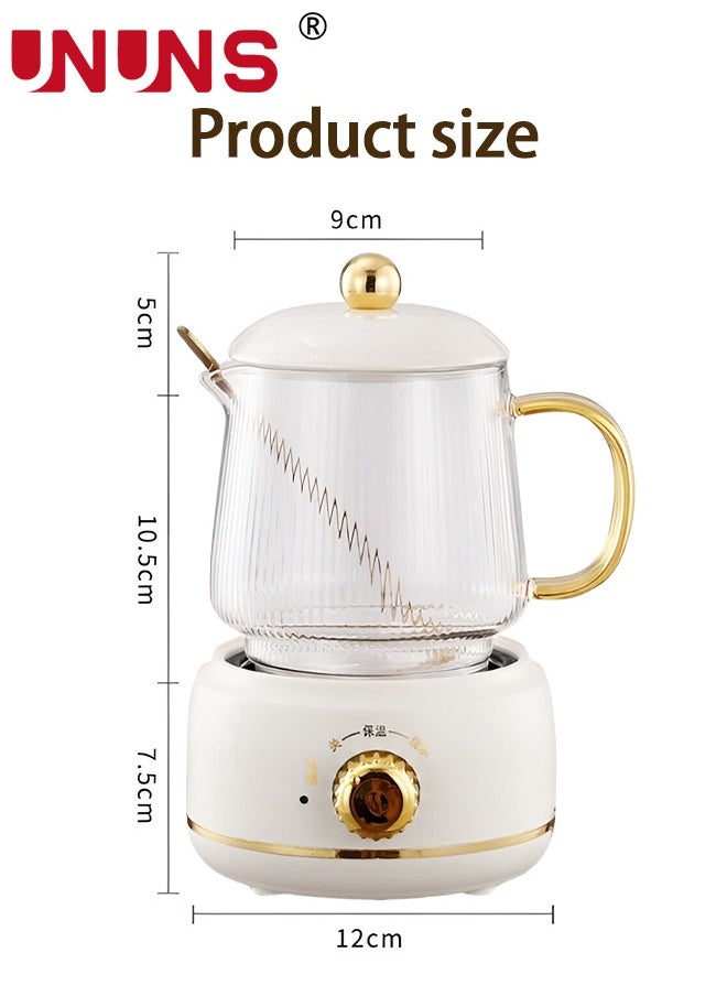 Small Electric Kettle,Automatic Heat Preservation,Glass Portable Kettle Temperature Control,High Borosilicate Glass,600ML Capacity for Your Office or Kitchen,White
