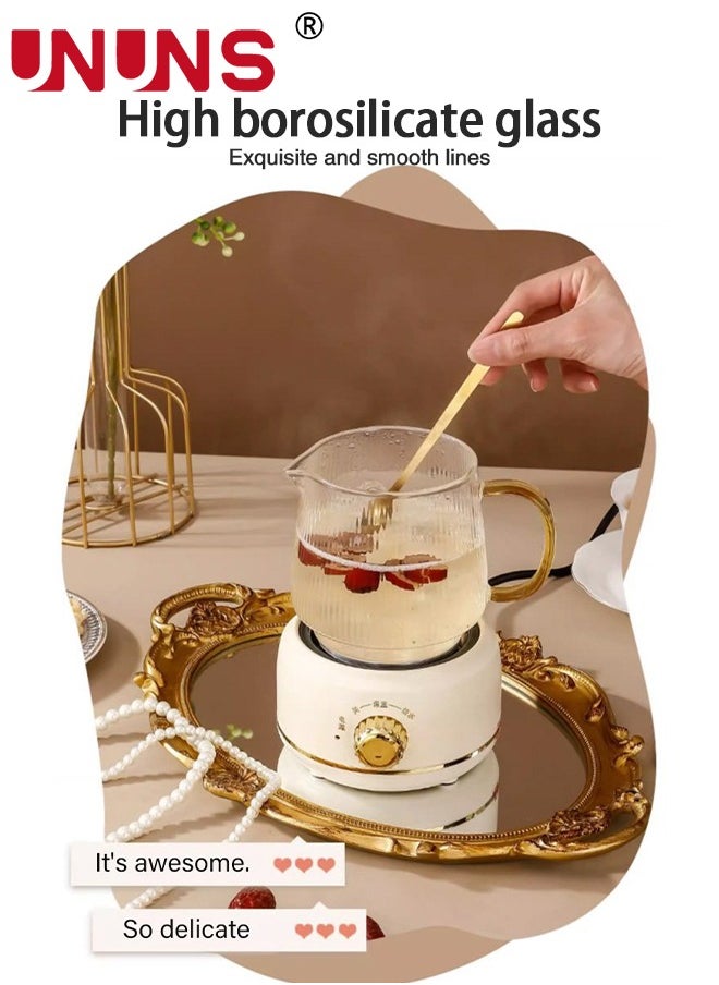 Small Electric Kettle,Automatic Heat Preservation,Glass Portable Kettle Temperature Control,High Borosilicate Glass,600ML Capacity for Your Office or Kitchen,White