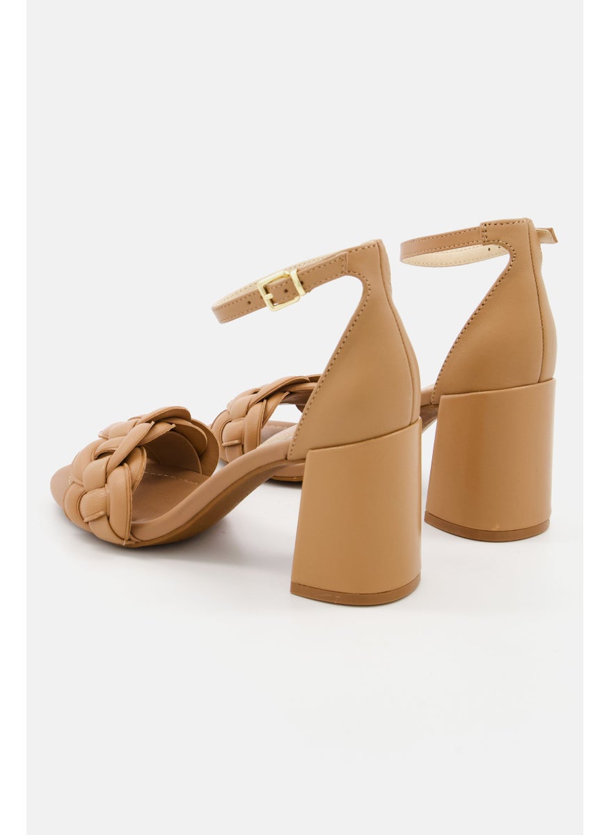 Women Luisa Woven Ankle Strap High Heel Sandals, Brown