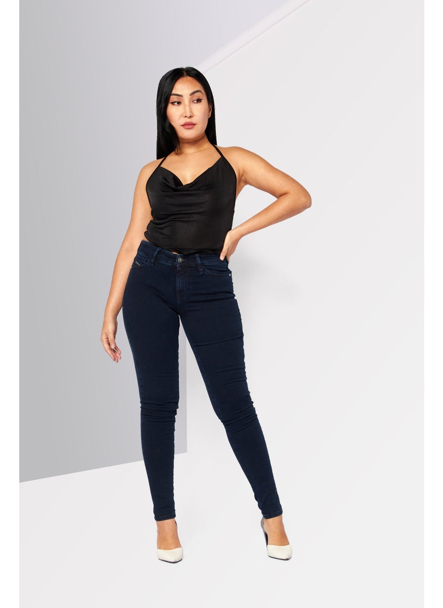 Women Super Slim Fit Dark Wash Non,Stretchable Denim Jeans, Dark Navy