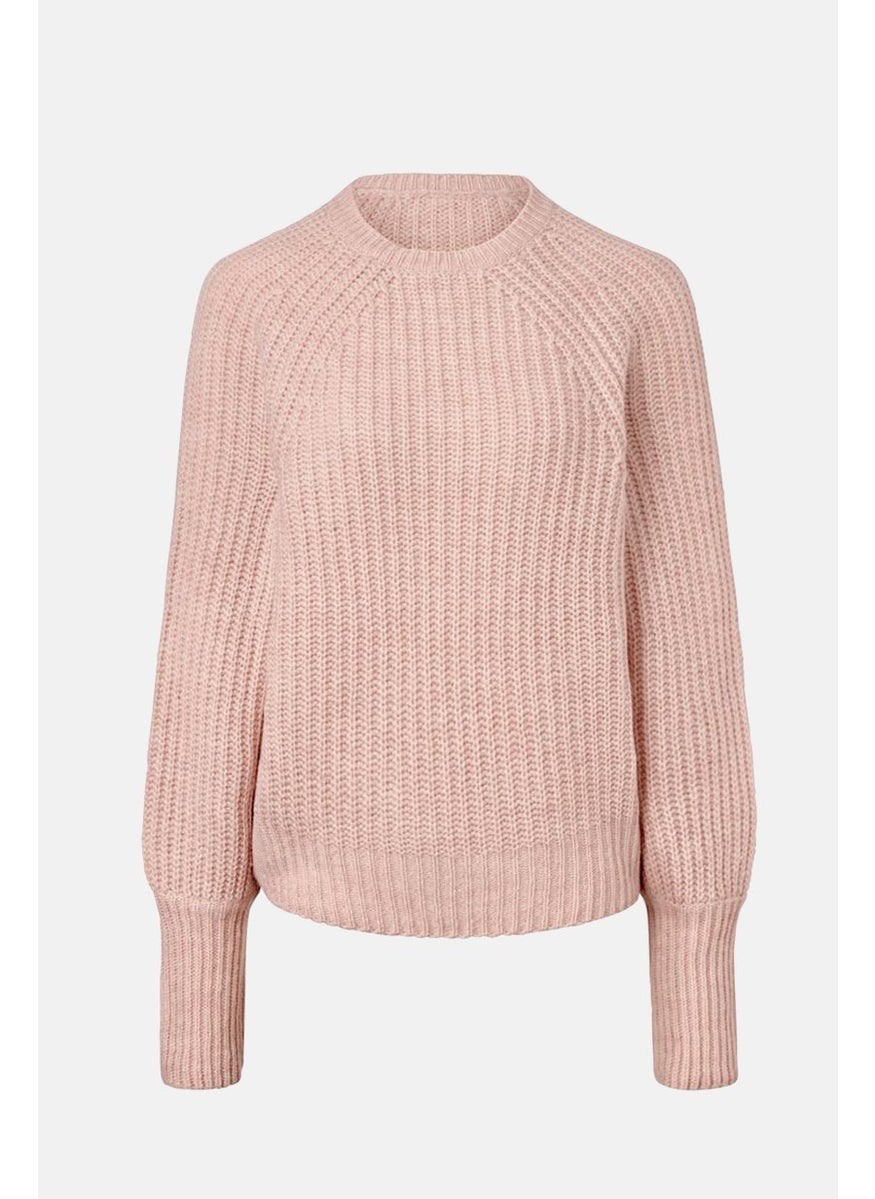 Women Round Neck Chunky Knit Sweater, Rose Pink