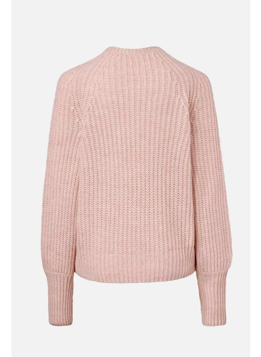 Women Round Neck Chunky Knit Sweater, Rose Pink