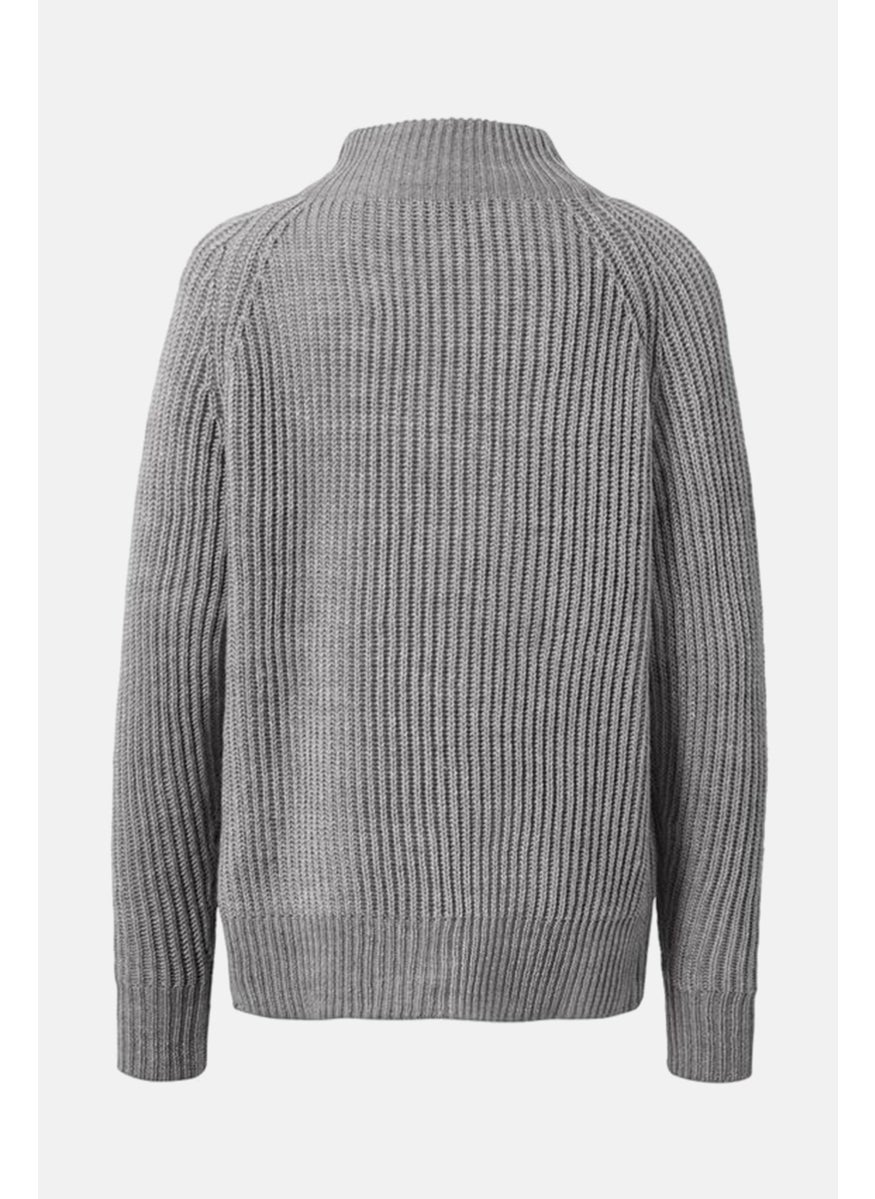 Women Textured Long Sleeves Sweater, Grey