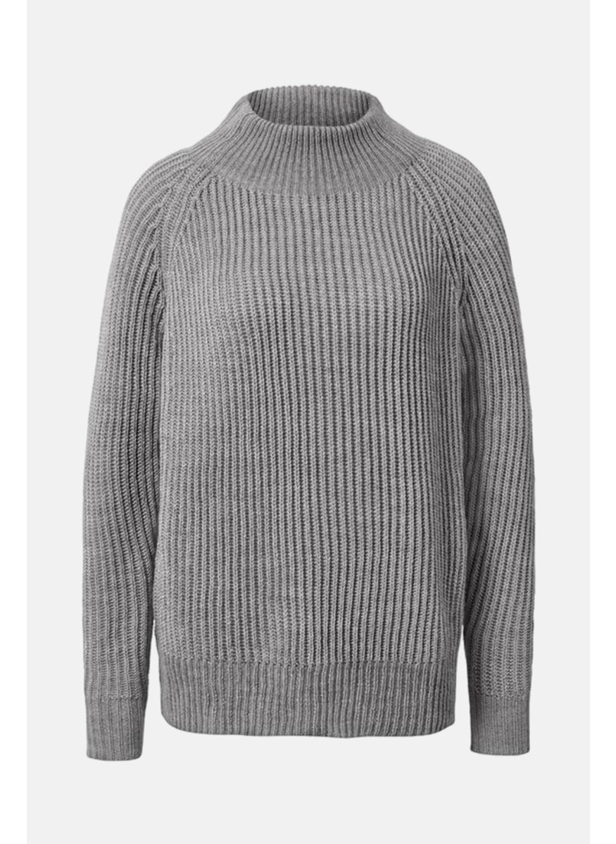 Women Textured Long Sleeves Sweater, Grey