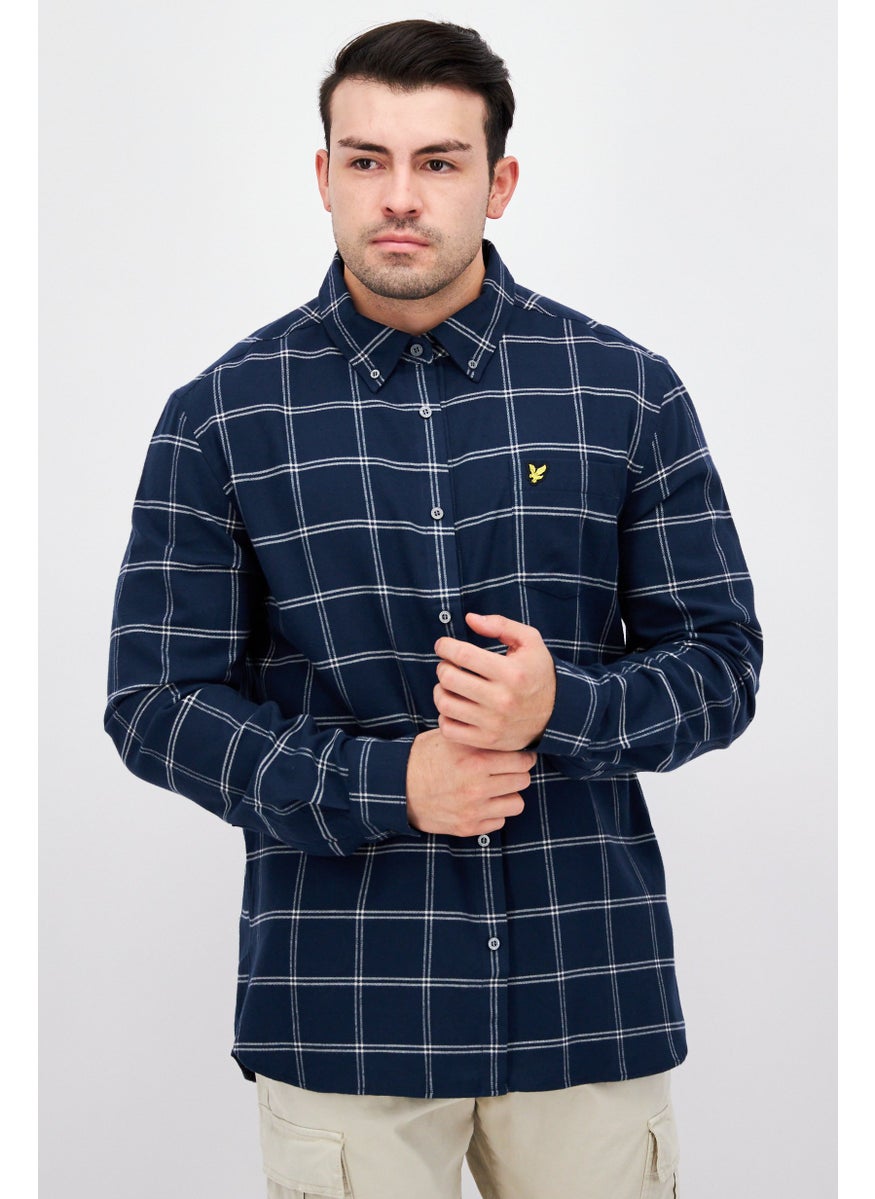 Men Regular Fit Plaid Long Sleeves Casual Shirt, Blue