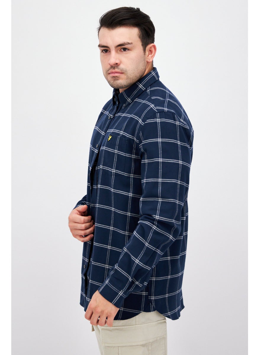 Men Regular Fit Plaid Long Sleeves Casual Shirt, Blue