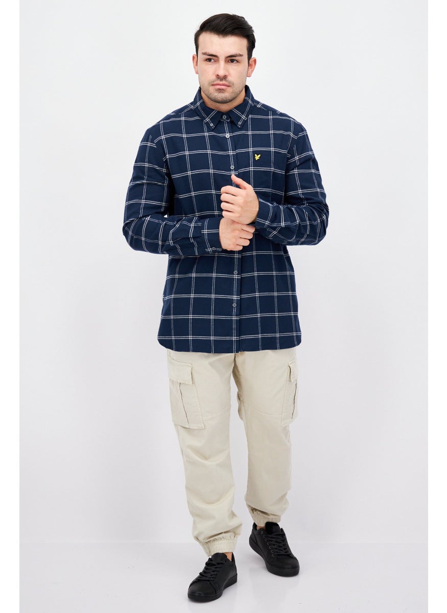 Men Regular Fit Plaid Long Sleeves Casual Shirt, Blue
