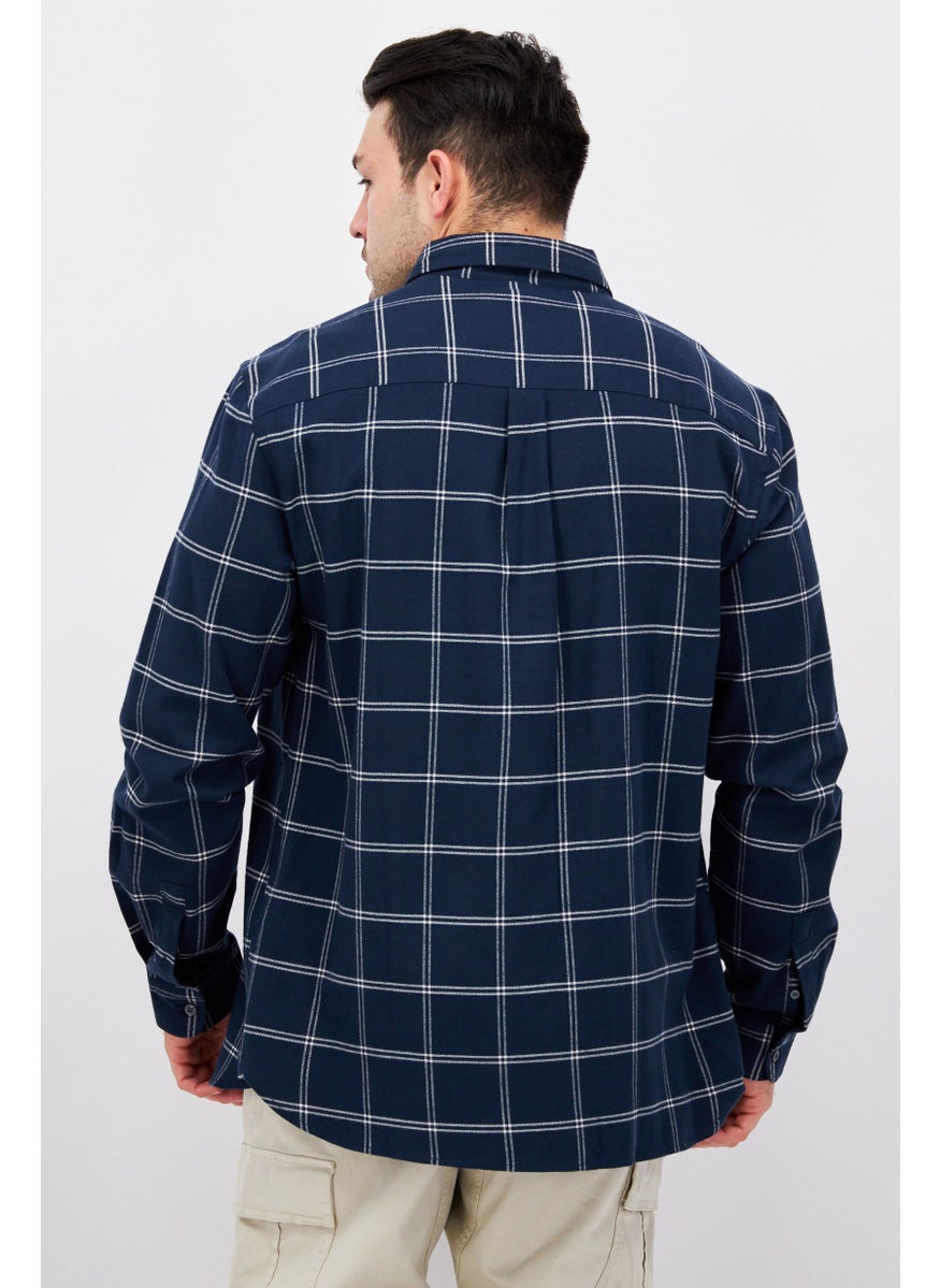 Men Regular Fit Plaid Long Sleeves Casual Shirt, Blue