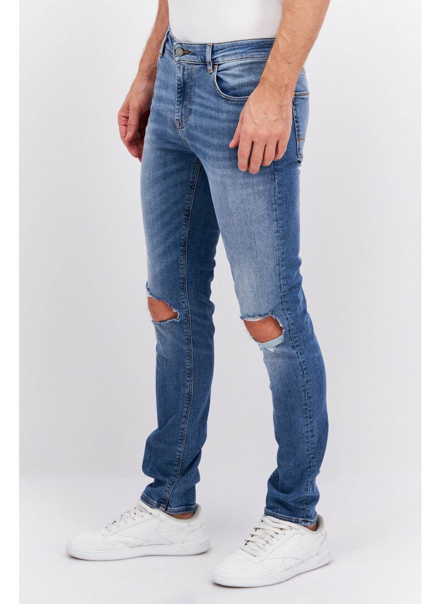 Men Skinny Fit Rip Stretchable Jeans Jeans, Wash Blue