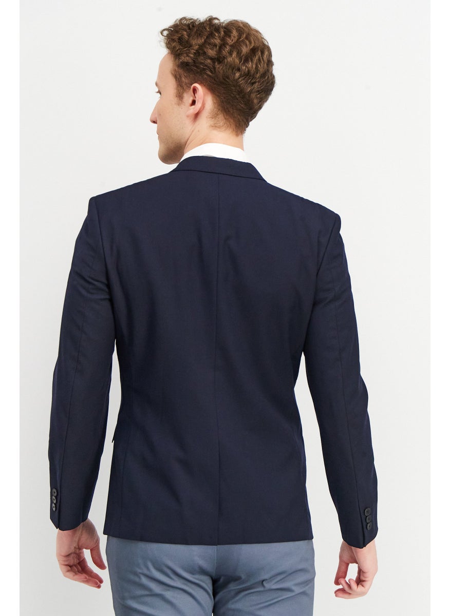 Men Regular Fit Textured Casual Blazer, Navy Blue