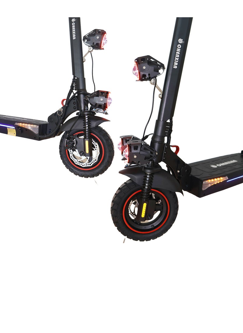 CHENXIAN T4 Foldable Kick Scooter with Seat – Dual Suspension, Front & Rear Disc Brakes, Kickstand, Foldable Handlebars – Adult Commuter Scooter for Urban Travel