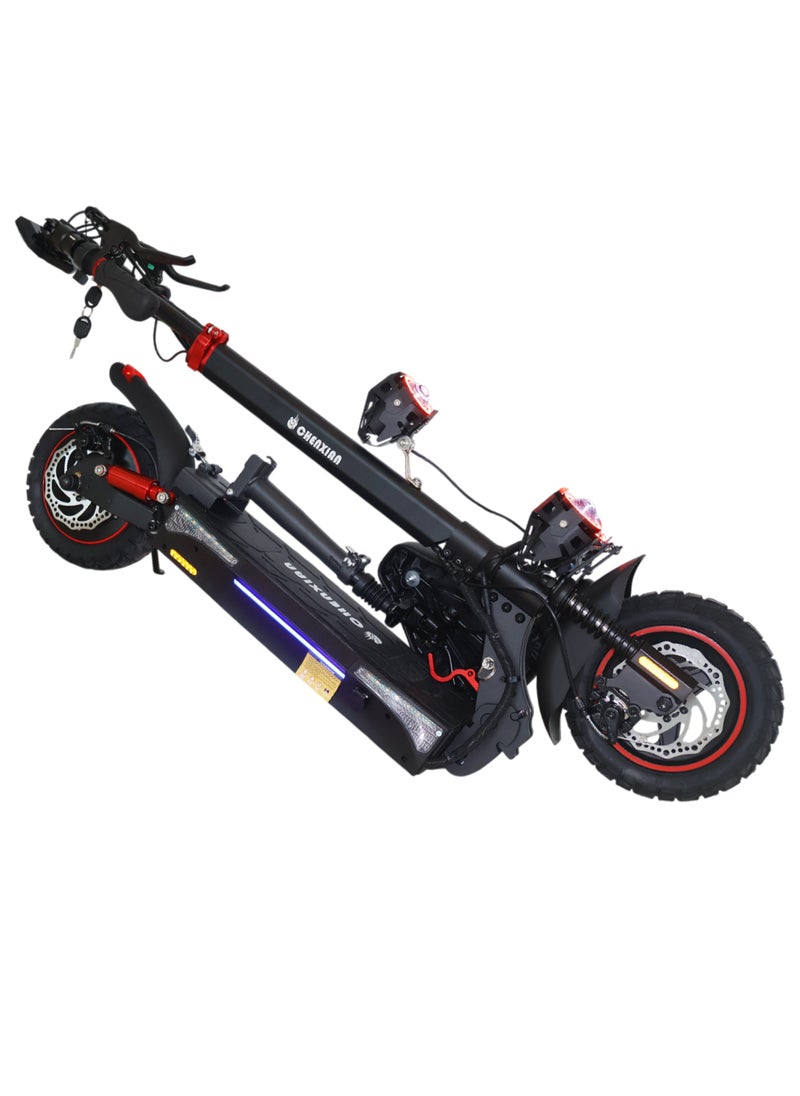 CHENXIAN T4 Foldable Kick Scooter with Seat – Dual Suspension, Front & Rear Disc Brakes, Kickstand, Foldable Handlebars – Adult Commuter Scooter for Urban Travel