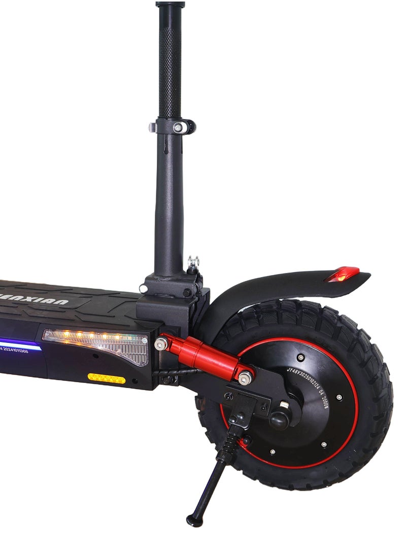CHENXIAN T4 Foldable Kick Scooter with Seat – Dual Suspension, Front & Rear Disc Brakes, Kickstand, Foldable Handlebars – Adult Commuter Scooter for Urban Travel