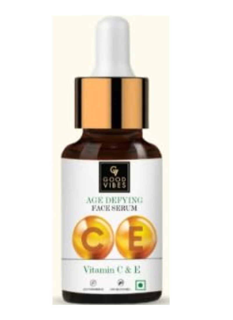 Good Vibes Vitamin C & E Age Defying Serum, 10 ml Light Weight Non Greasy Helps Reduces Wrinkles Skin Repair, Naturally Glowing Face No Parabens Sulphates, Animal Testing, Multi