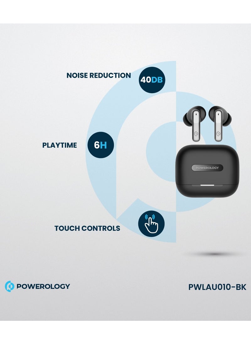Hybrid ANC+ENC 6MIC True Wireless Buds/ V5.3 Bluetooth/ 50ms Low Latency / 6H Playtime / 50H Standby Time/ Dual EQ Mode - Black