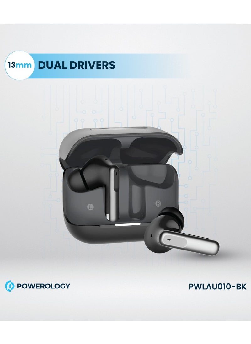 Hybrid ANC+ENC 6MIC True Wireless Buds/ V5.3 Bluetooth/ 50ms Low Latency / 6H Playtime / 50H Standby Time/ Dual EQ Mode - Black