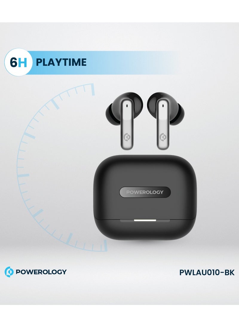Hybrid ANC+ENC 6MIC True Wireless Buds/ V5.3 Bluetooth/ 50ms Low Latency / 6H Playtime / 50H Standby Time/ Dual EQ Mode - Black