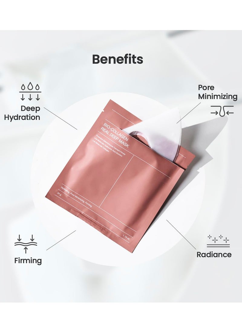 Bio-Collagen Real Deep Mask 4PCS Hydrating Overnight Hydrogel Mask Pore Minimizing Elasticity Improvement 34g
