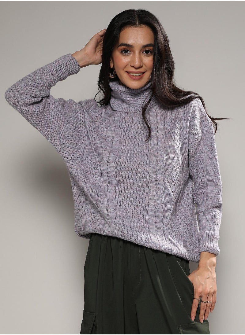 Women's Moon Grey Cable Knit Sweater