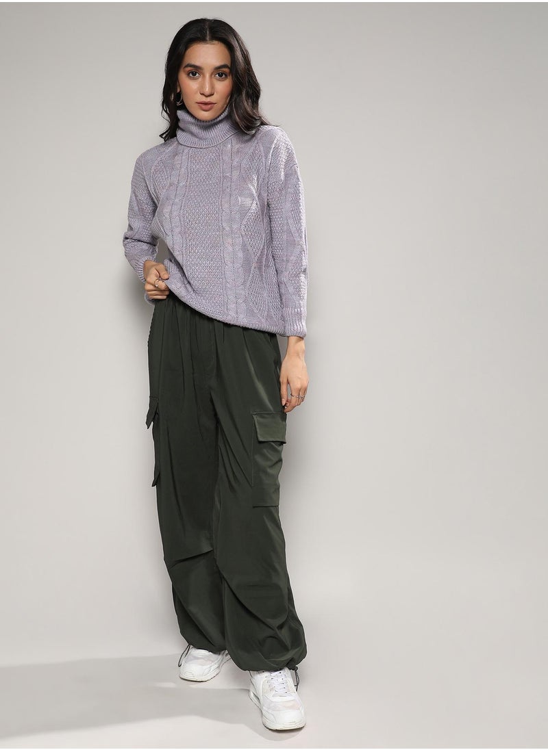 Women's Moon Grey Cable Knit Sweater