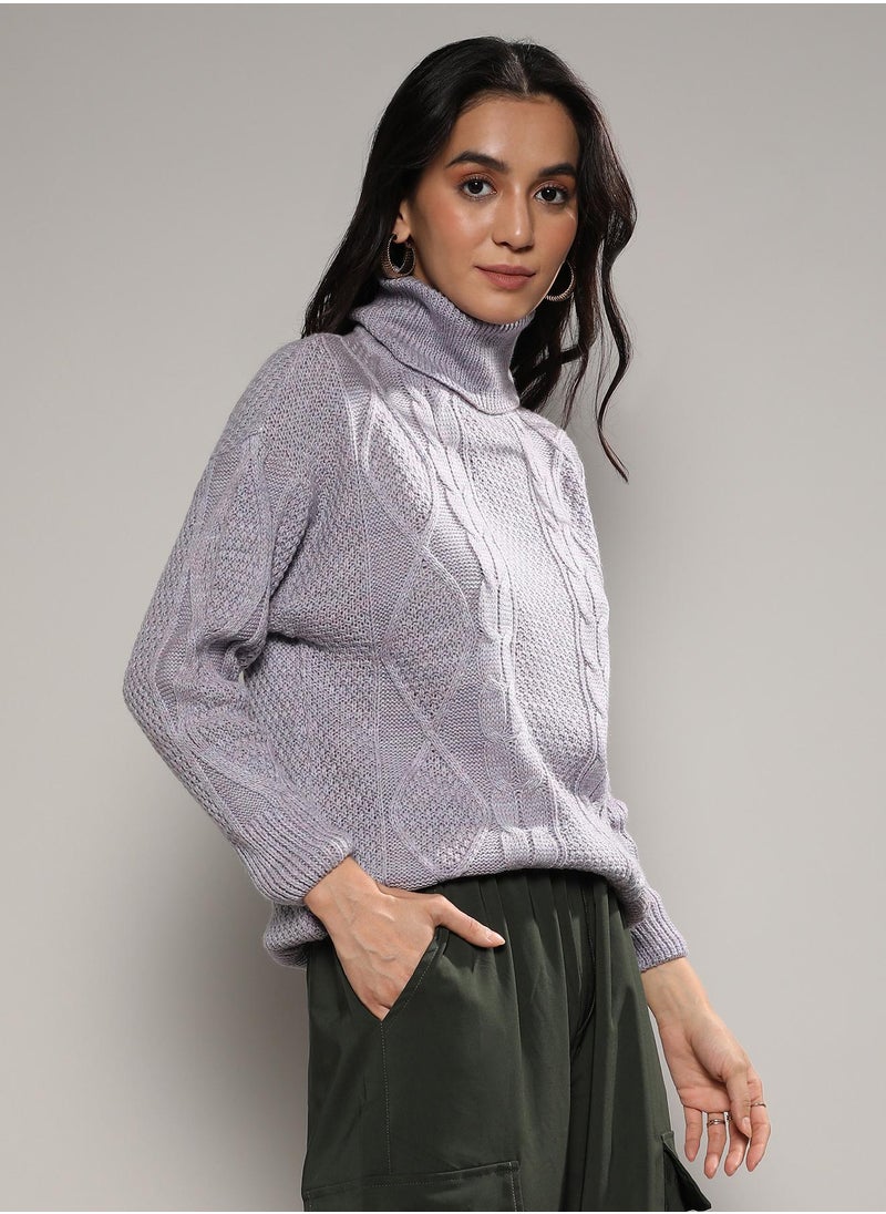 Women's Moon Grey Cable Knit Sweater