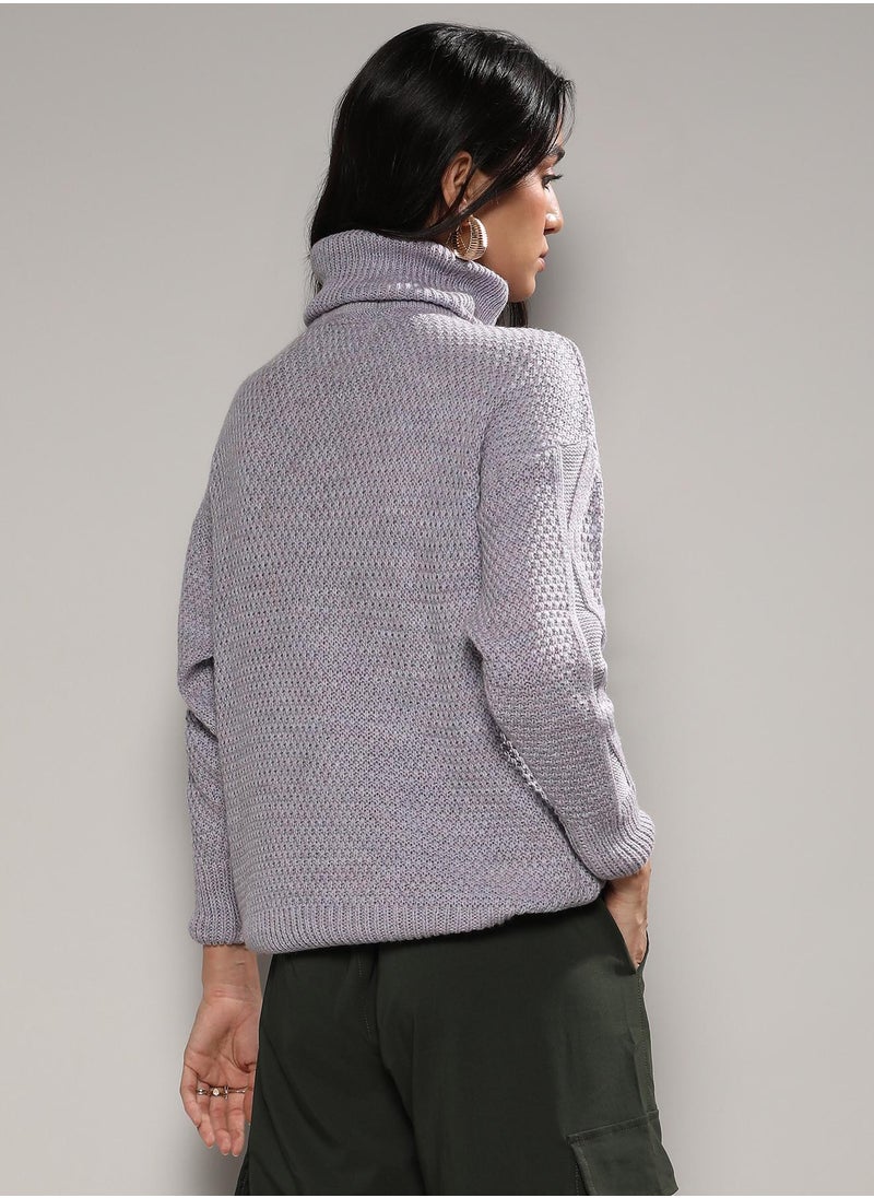 Women's Moon Grey Cable Knit Sweater