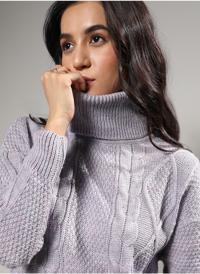 Women's Moon Grey Cable Knit Sweater