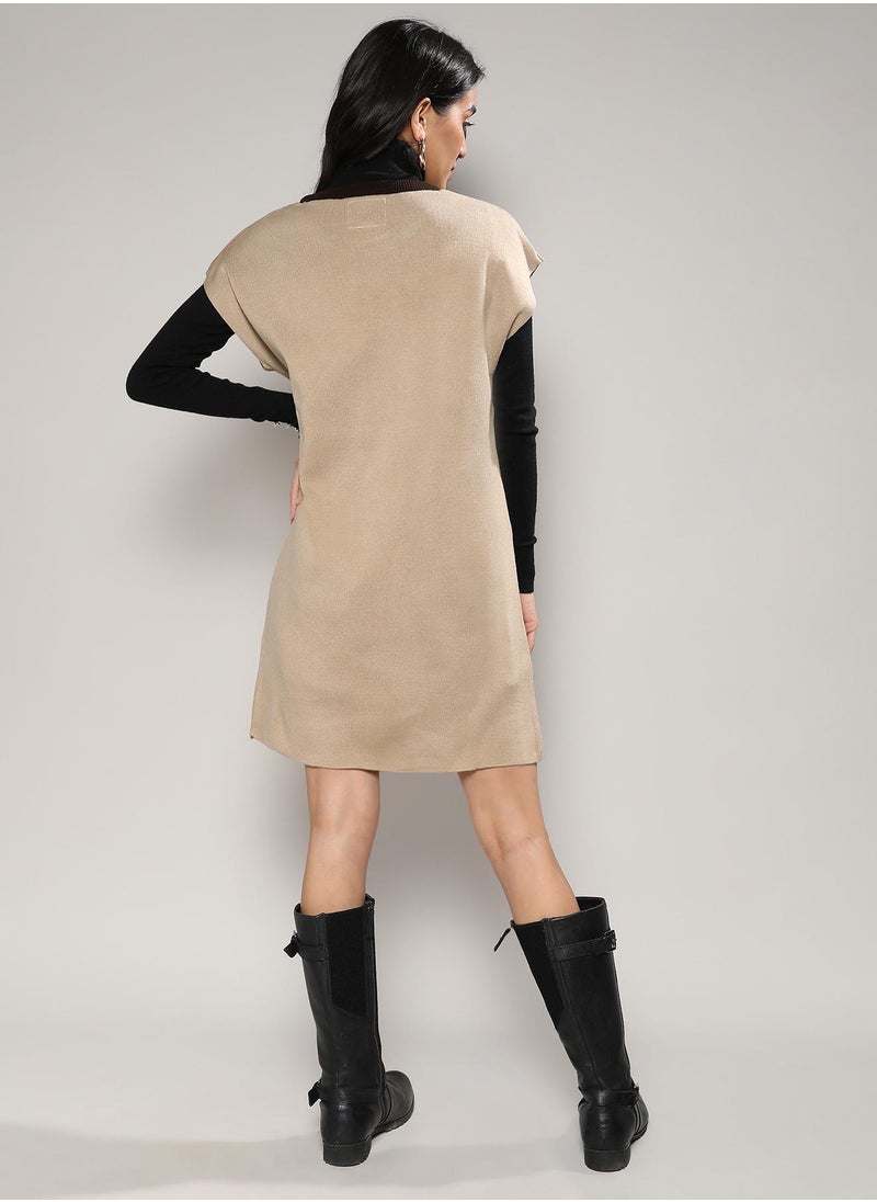 Women's Beige Sweater Shift Dress