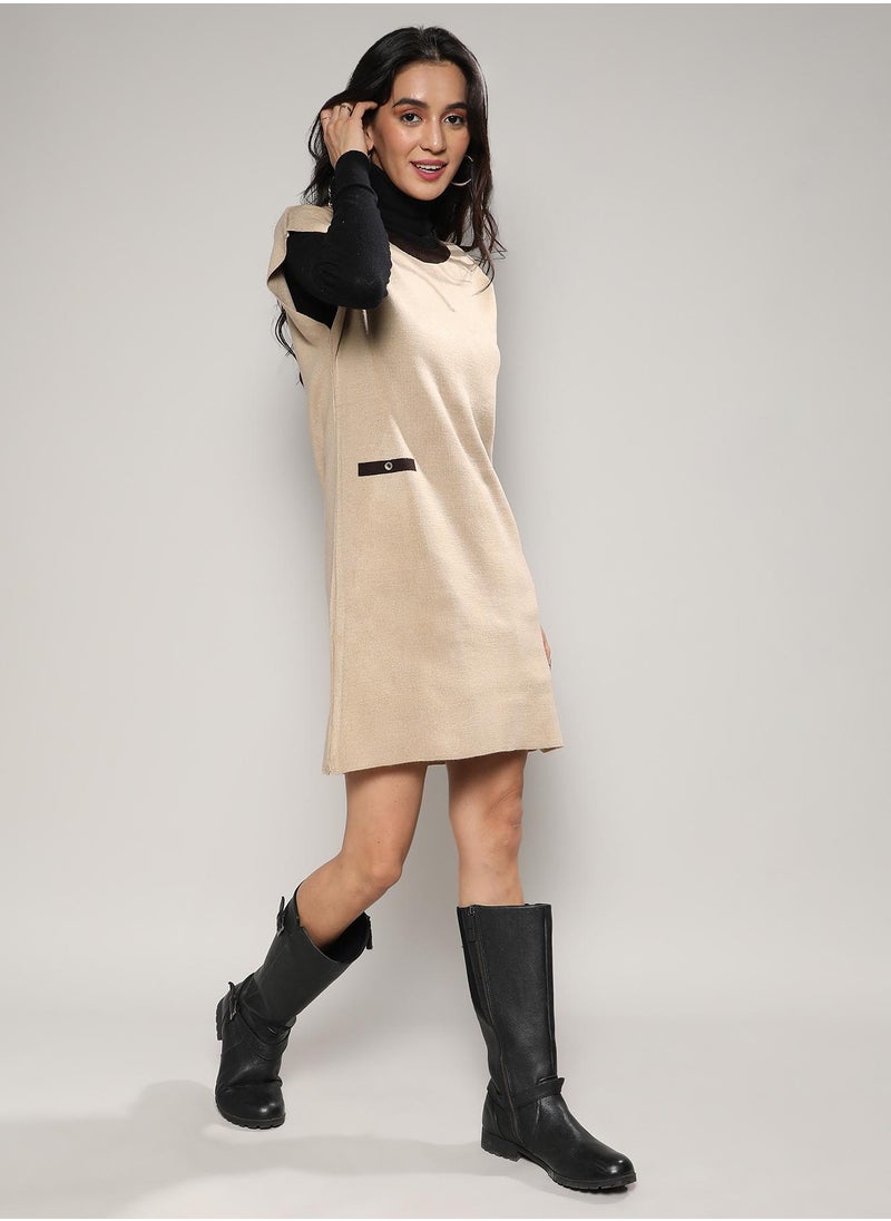 Women's Beige Sweater Shift Dress