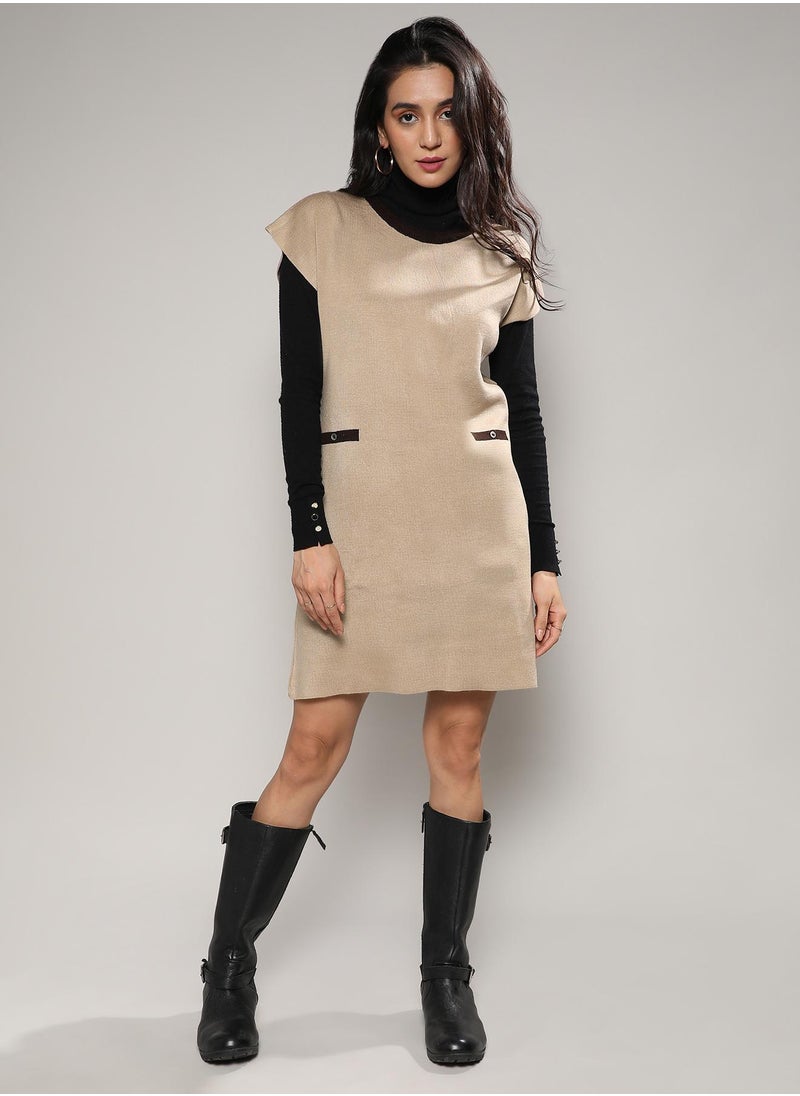 Women's Beige Sweater Shift Dress