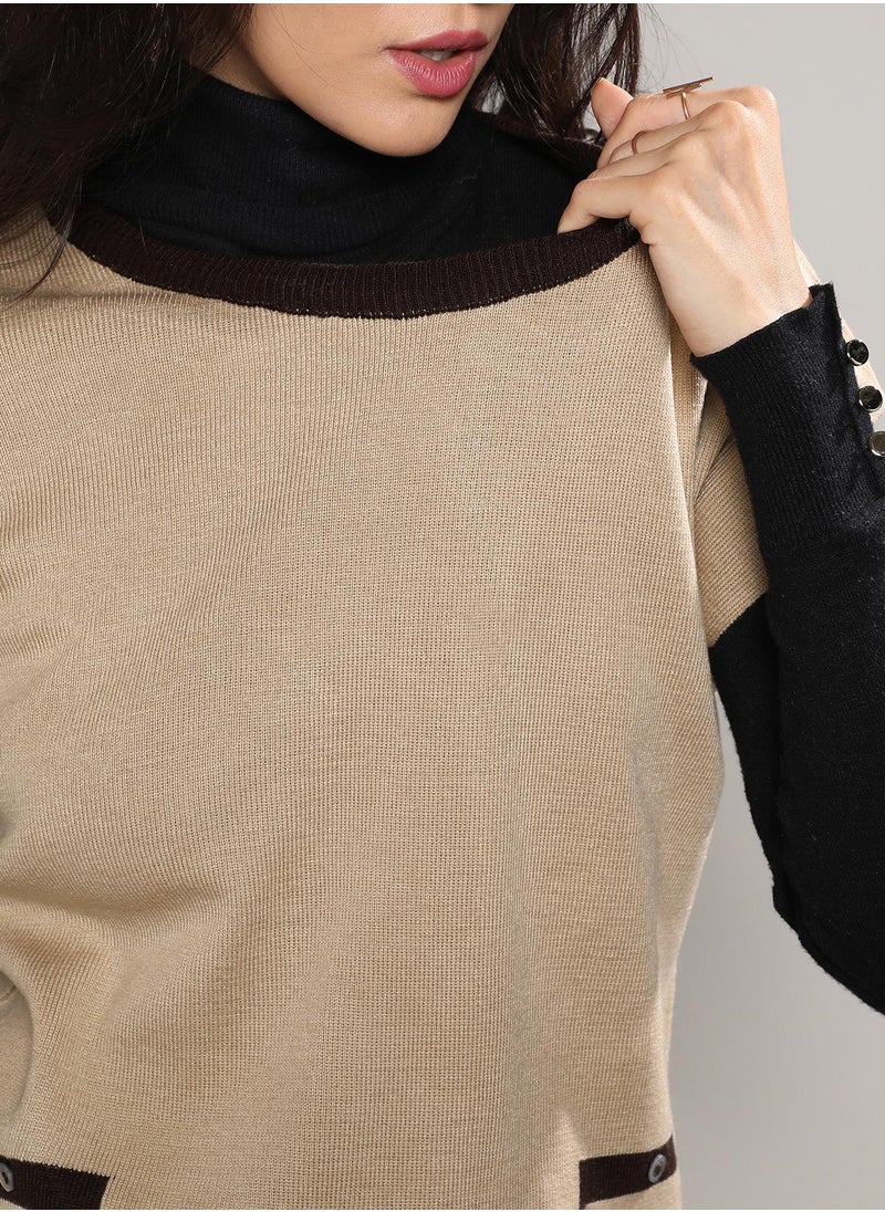 Women's Beige Sweater Shift Dress