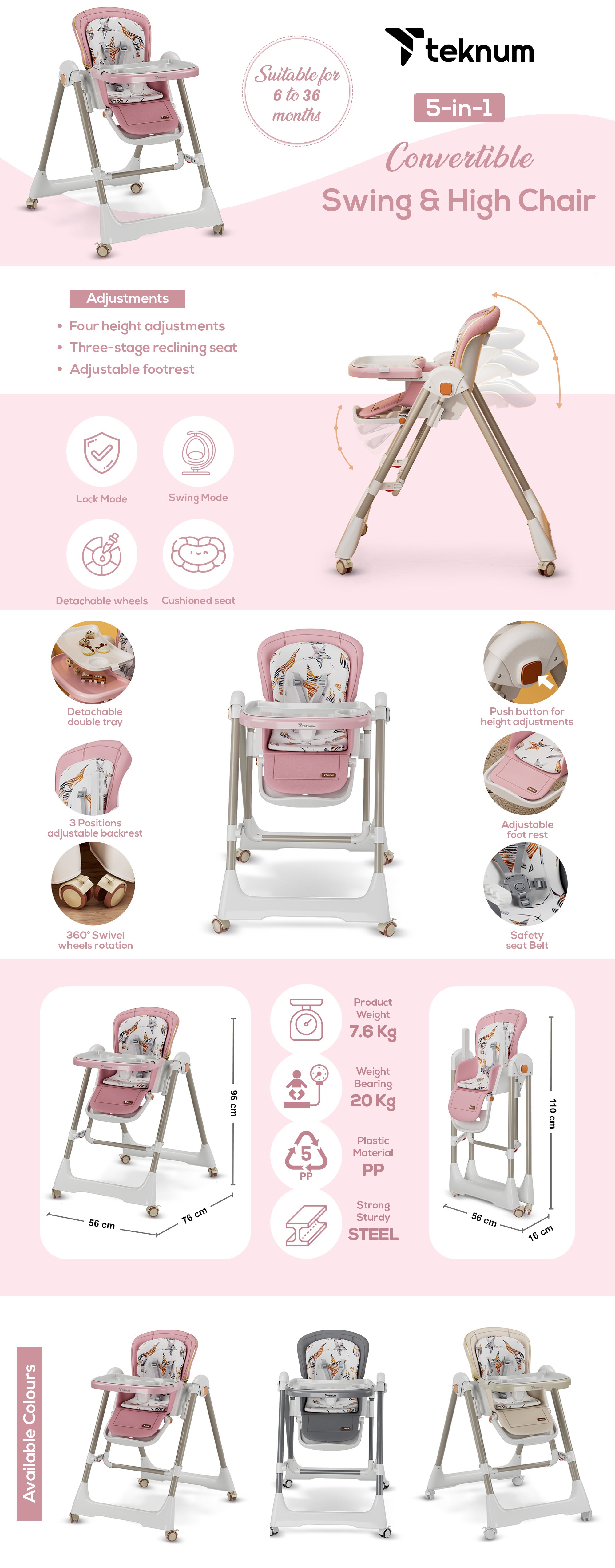 5-In-1 Swing With High Chair With Lockable Wheels