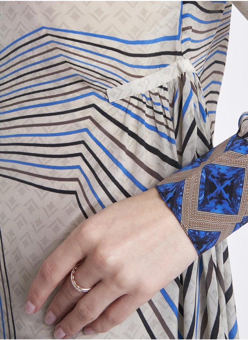 Printed V-Neck Jalabiya