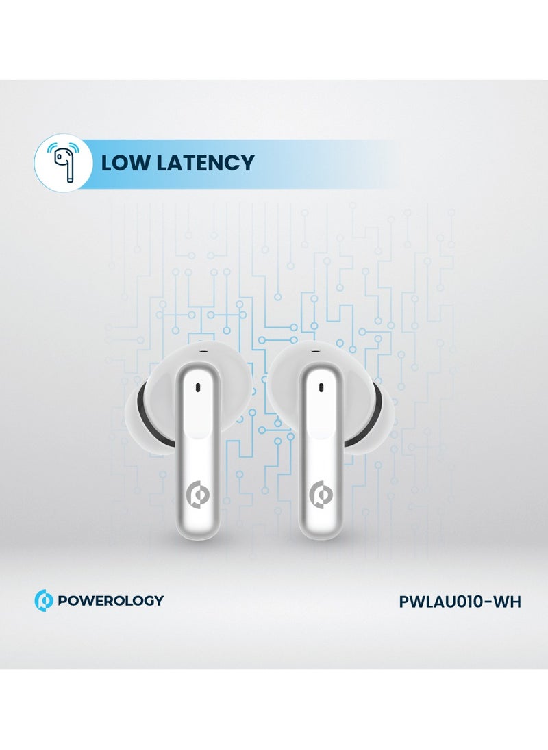 Hybrid ANC+ENC 6MIC True Wireless Buds/ V5.3 Bluetooth/ 50ms Low Latency / 6H Playtime / 50H Standby Time/ Dual EQ Mode - White