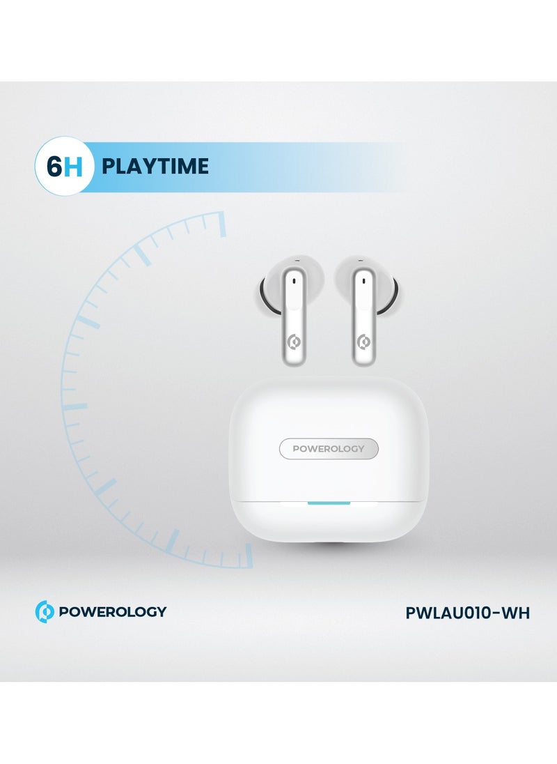 Hybrid ANC+ENC 6MIC True Wireless Buds/ V5.3 Bluetooth/ 50ms Low Latency / 6H Playtime / 50H Standby Time/ Dual EQ Mode - White