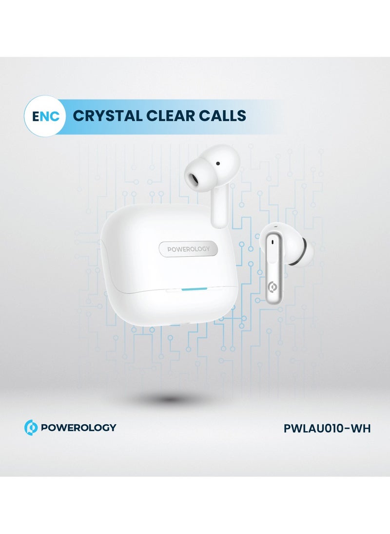 Hybrid ANC+ENC 6MIC True Wireless Buds/ V5.3 Bluetooth/ 50ms Low Latency / 6H Playtime / 50H Standby Time/ Dual EQ Mode - White