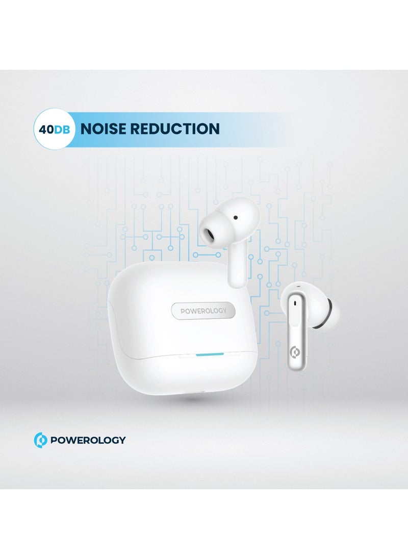Hybrid ANC+ENC 6MIC True Wireless Buds/ V5.3 Bluetooth/ 50ms Low Latency / 6H Playtime / 50H Standby Time/ Dual EQ Mode - White