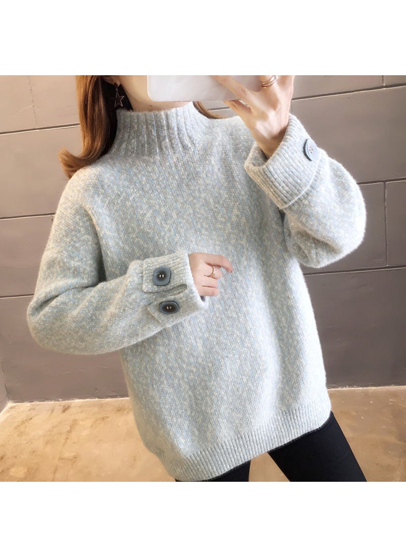 2023 Womens Thickened Chenille Sweater Turtleneck Knit Top Jade White