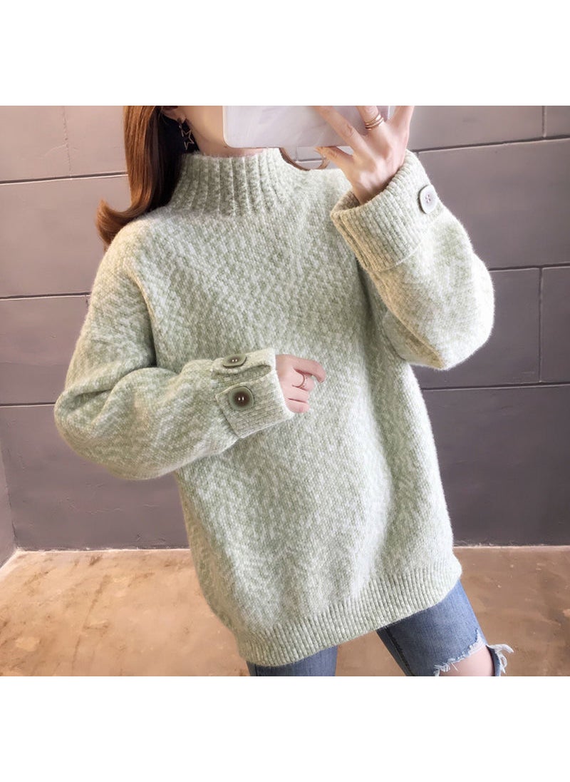 2023 Womens Thickened Chenille Sweater Turtleneck Knit Top Jade White