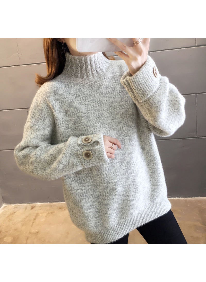 2023 Womens Thickened Chenille Sweater Turtleneck Knit Top Jade White